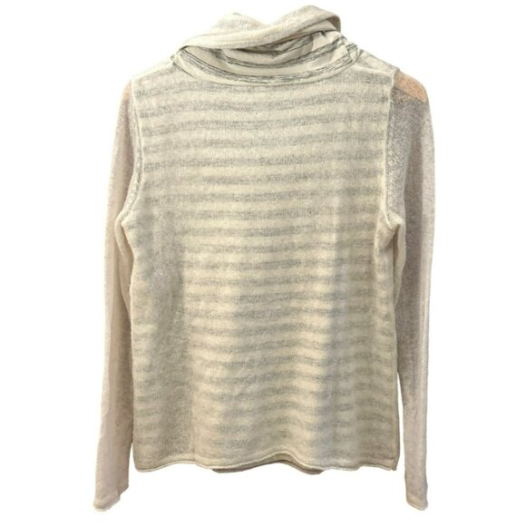 Anthropologie Moth Cream Gray Striped Alpaca Wool Blend Cowl Neck Sweater Medium - Picture 4 of 6